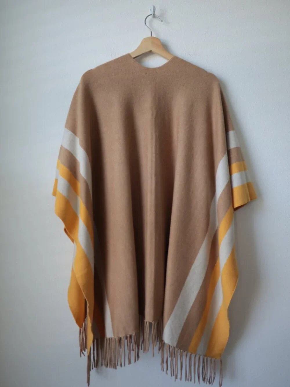 Talbots Tan and Yellow Colorblock Knit Ruana Wrap